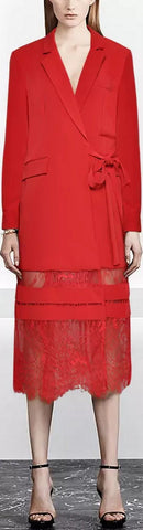 Wrap Blazer-Dress with Lace Hem