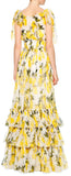 Lemon Print Tiered Long Maxi Dress in White - DESIGNER INSPIRED FASHIONS