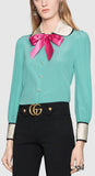 Contrast Silk Shirt with Bow - DESIGNER INSPIRED FASHIONS