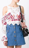 'Cecilia' Flower Embroidered Cold-Shoulder Crop Top - White or Black - DESIGNER INSPIRED FASHIONS