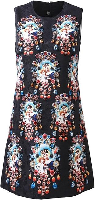 Jewel-Embellished Printed Mini Dress