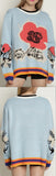 Floral-Print Contrast-Stripe Knit Sweater