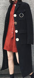 Black Single-Breasted Large Button Wool-Blend Coat