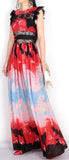 Lace Detailed Multi Colored Silk Maxi Dress - DESIGNER INSPIRED FASHIONS