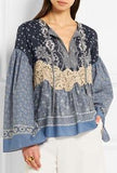 Lace-Appliqued Printed Cotton-Voile Blouse - DESIGNER INSPIRED FASHIONS