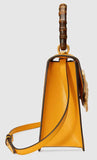 Leather Top Handle Bag with Moth, Yellow