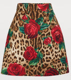 Leopard and Rose Print Mini Skirt