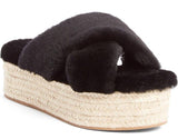 Fur Criss-Cross Platform Espadrille Sandals - Black - DESIGNER INSPIRED FASHIONS