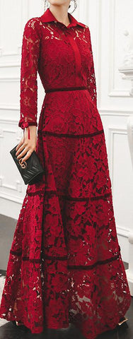 Long Red Lace Shirt-Dress