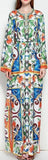 Majolica Print Multicolored Long Embellished Tunic Dress
