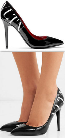 VLTN Logo Print Patent Leather Pumps
