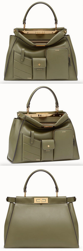 Peekaboo Regular Pocket Green Leather Bag