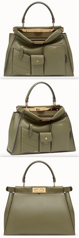 Peekaboo Regular Pocket Green Leather Bag