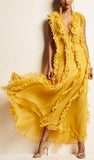 'Ambra' V-Neck Cap-Sleeve Layered Ruffle Maxi Dress | DESIGNER INSPIRED FASHIONS