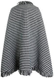 Houndstooth Fringed Poncho Coat