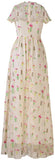 Floral-Embroidered Short-Sleeve Long Tulle Gown