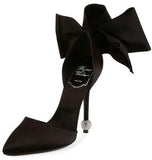 Satin Bow D'Orsay Crystal Sphere Pump - (Rose Red or Black) - DESIGNER INSPIRED FASHIONS