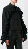 Ruffle Trim Long Sleeves Shirt, Black