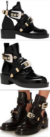 'Ceinture' Black Cut-Out Leather Ankle Boots - Black - DESIGNER INSPIRED FASHIONS