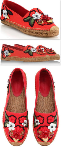 Locket-Flower-Jewel Embroidered Espadrilles-Red - DESIGNER INSPIRED FASHIONS