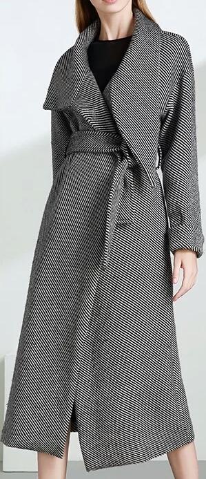 Stripe Wrap Wool Coat