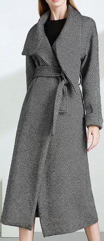 Stripe Wrap Wool Coat