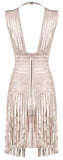 Fringe-Trimmed Bandage Dress - Gold, Peach or Khaki - DESIGNER INSPIRED FASHIONS