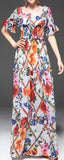 Long Floral Print Ruffle-Trimmed Dress