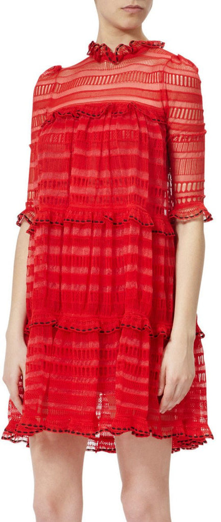 Ruffled Knit Dress Red or Black - DESIGNER INSPIRED FASHIONS