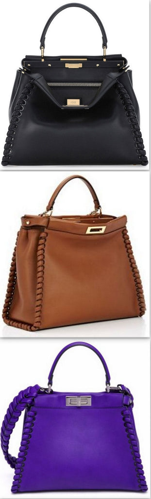 Peekaboo Medium Stitch Threading Satchel Bag - (Black, Cognac, Purple) - DESIGNER INSPIRED FASHIONS