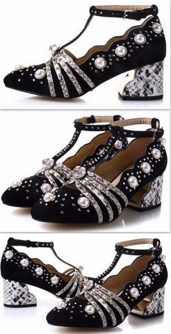 'Ofelia' T-Strap Pump in Black - DESIGNER INSPIRED FASHIONS