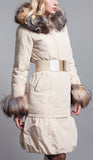 Belted Fox-Fur-Trimmed Down Coat