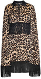 Fringed Leopard Print Cloak Dress