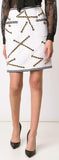 Chain Embellished Jacket & Skirt Set, White