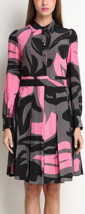 Printed Pleated Shirt-Dress