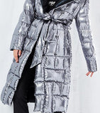 Metallic Silver & Black Reversible Puffer Coat
