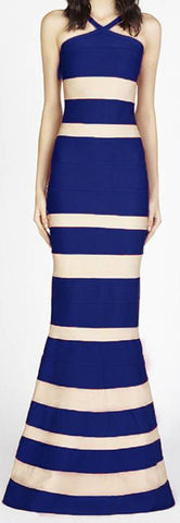 Halter Stripe Bandage Gown, Blue