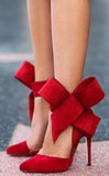Suede Ribbon Bow Pumps - ( Variety of Colors to choose from ) - DESIGNER INSPIRED FASHIONS