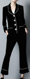 Black Velvet Crystal Button Embellished Blazer with Matching Cropped Pants - DESIGNER INSPIRED FASHIONS