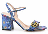 GG Marmont Floral Print Leather Sandals - White or Blue