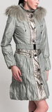 Metallic Paneled Fur Collar Puffer Coat