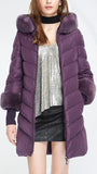Rabbit Fur-Trimmed Puffer Down Coat, Purple