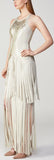 Foil Motif Eyelet Fringe Gown