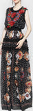 Mixed Print Ruffle-Trimmed Sleeveless Maxi Dress