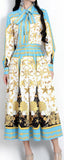 Shell & Starfish Printed Shirt with Necktie & Matching Midi Skirt