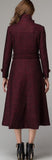Side Embellished-Button Wool-Blend Coat, Wine Red