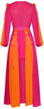Color-Block Pleated Paneled Maxi Dress, Fuchsia Pink and Orange