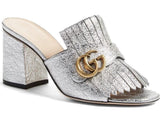 GG Marmont Metallic Crackle-Leather Mules, Gold or Silver - DESIGNER INSPIRED FASHIONS