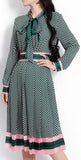 Pleated Print Shirt-Dress with Tie, Green