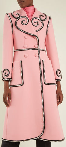 Crystal-Embellished Double-Breasted Coat, Pink